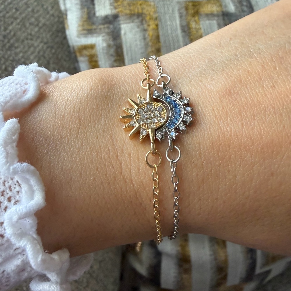Gold and Silver Sun and Moon Bracelet Set